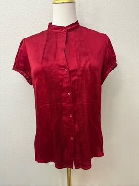 Trucco Silky Red Short-Sleeve Button-Front Top Sz 42
